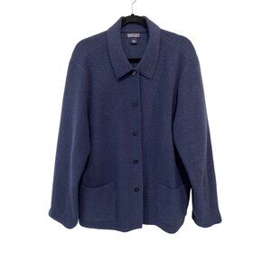 Vintage Lands End Sweater Jacket Plus Size 18W Boiled Wool Button Navy Blue